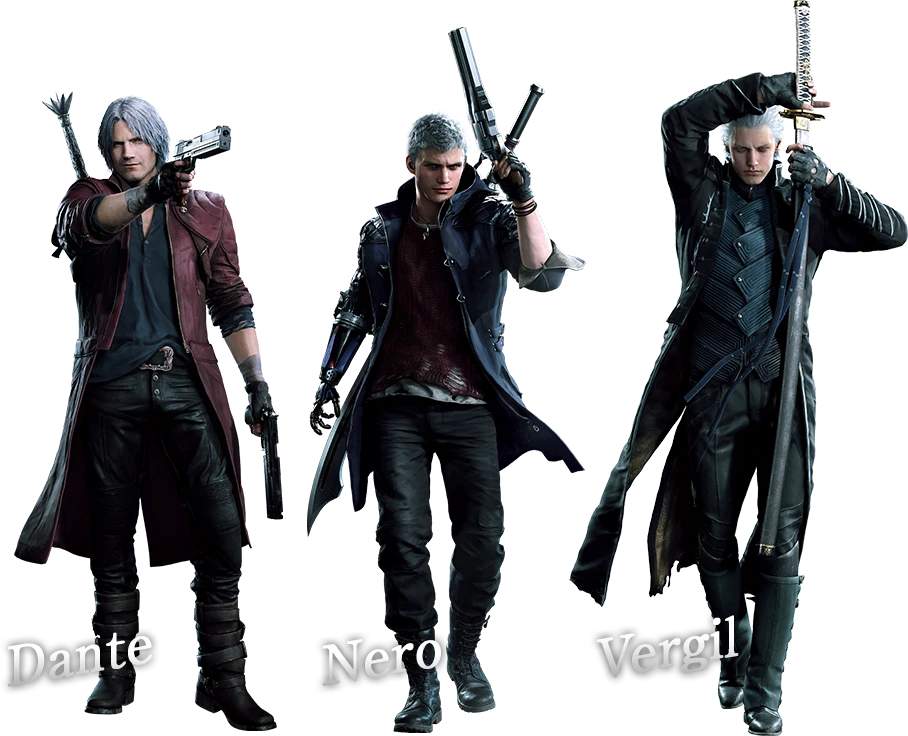 Devil May Cry 5 collaboration characters: Dante, Nero, and Vergil